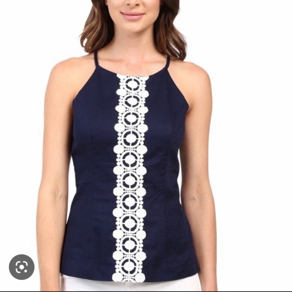 Lily Pulitzer Annabelle Navy Anchor Print Halter Top